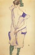 Egon Schiele Standing Girl in Blue Dress and Green Stockings.Back Viwe (mk12) china oil painting artist